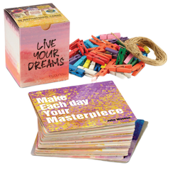 50 Motivational Cards - 2.5”x2.5” Affirmations Cards Inspirational Cards with BONUS 50 Wooden Pins, 16ft Twine Encouragement Cards