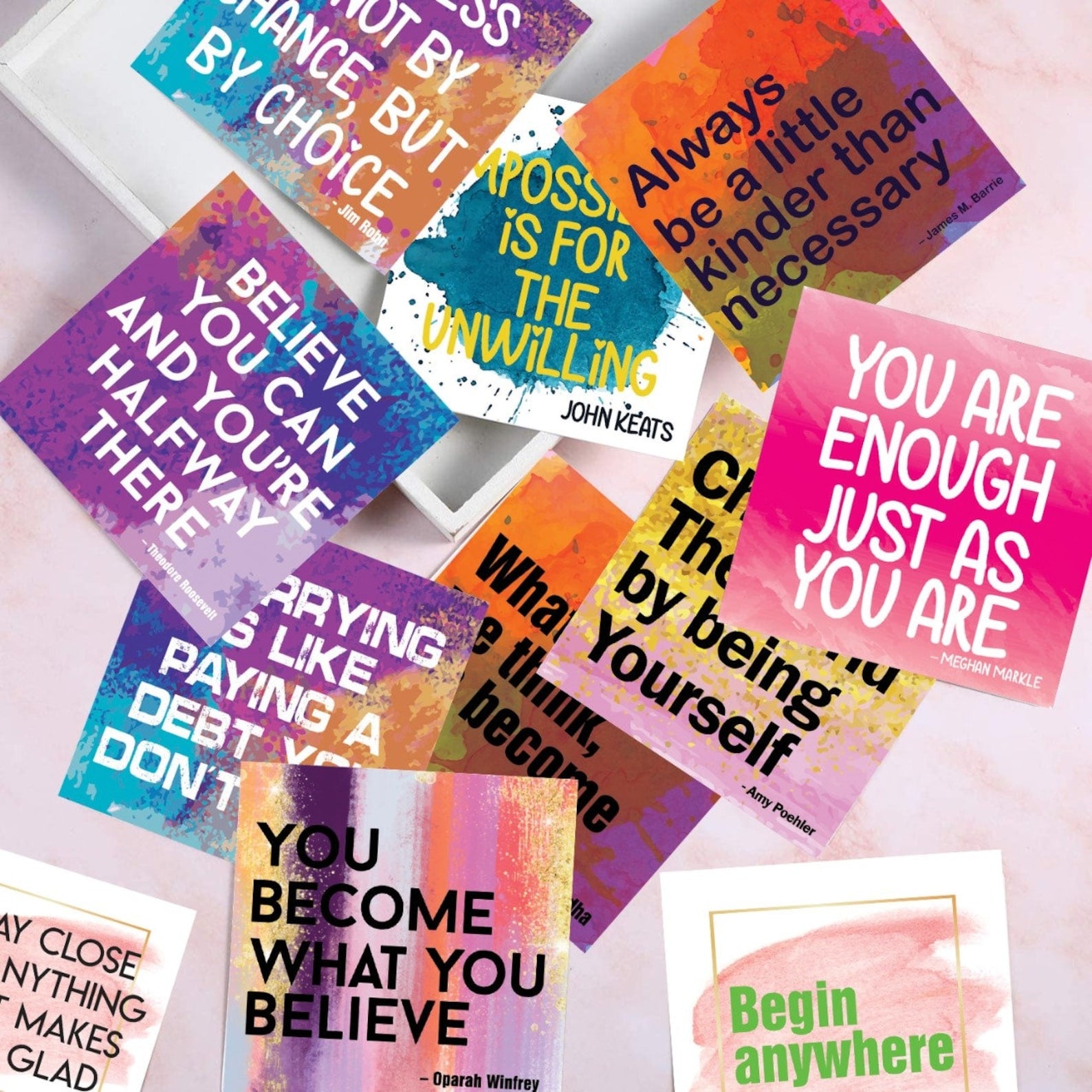 Motivation Inspiration Affirmation Cards, with BONUS 50 Wooden Pins, 16ft Twine. Unique Assorted Designs, Kindness Appreciation Gratitude - Ioyounow