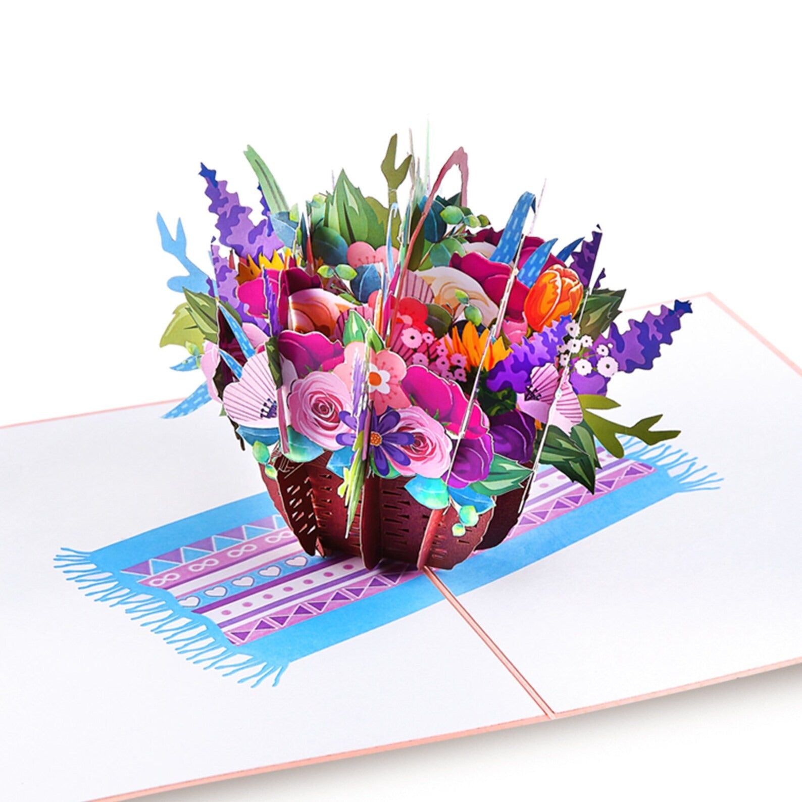 Floral Basket Pop up – 5x7 Pop Up Flower Cards | Fresh Cut Paper Pop Up Flowers Bouquet - Card for Mom, Anniversary Gifts for Women - Ioyounow