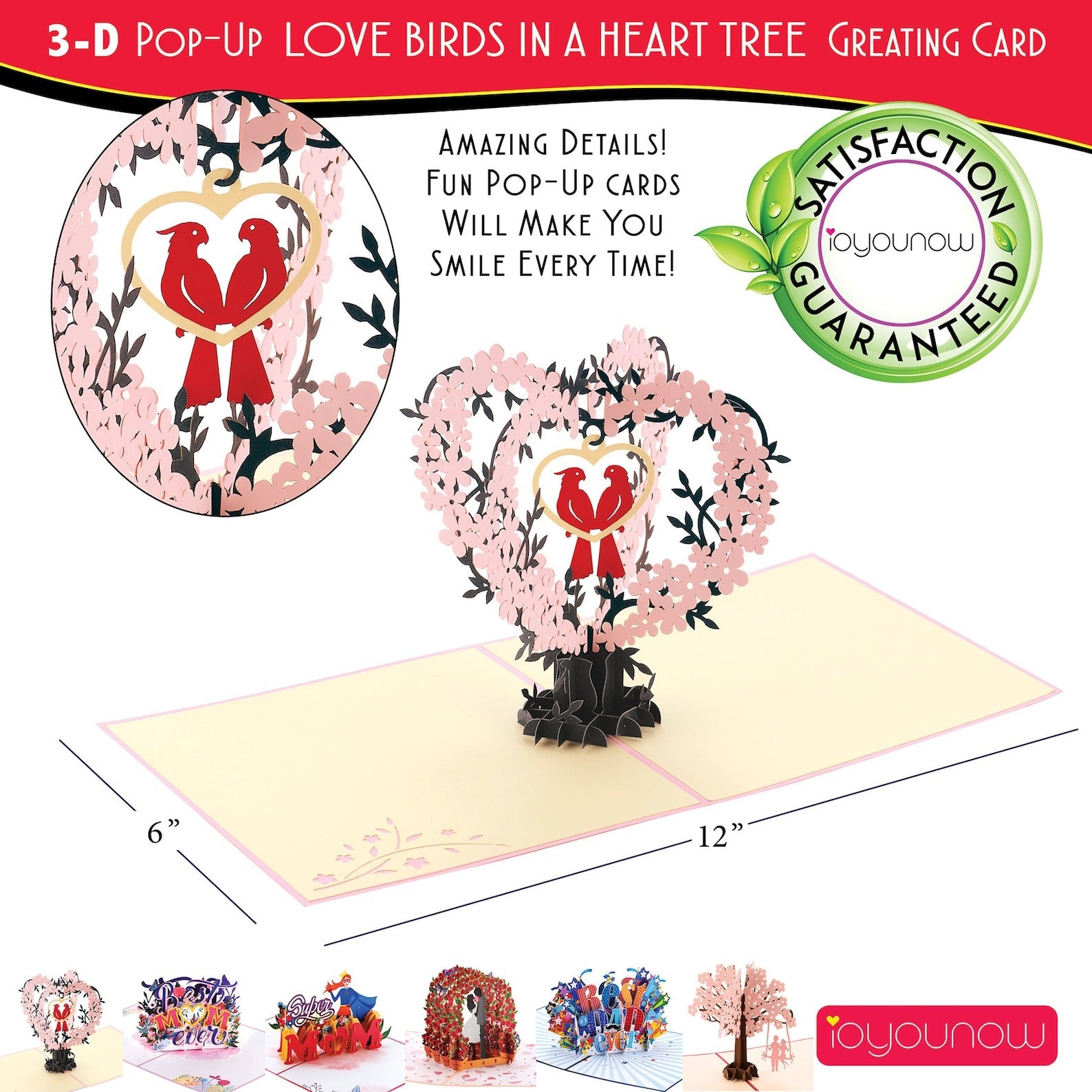 Love Birds Pop Up Card- 5x7 Pop Up Birthday Card for couple, Valentines Greetings Card | Birthday Card for Boyfriend, Girlfriend, Spouse - Ioyounow