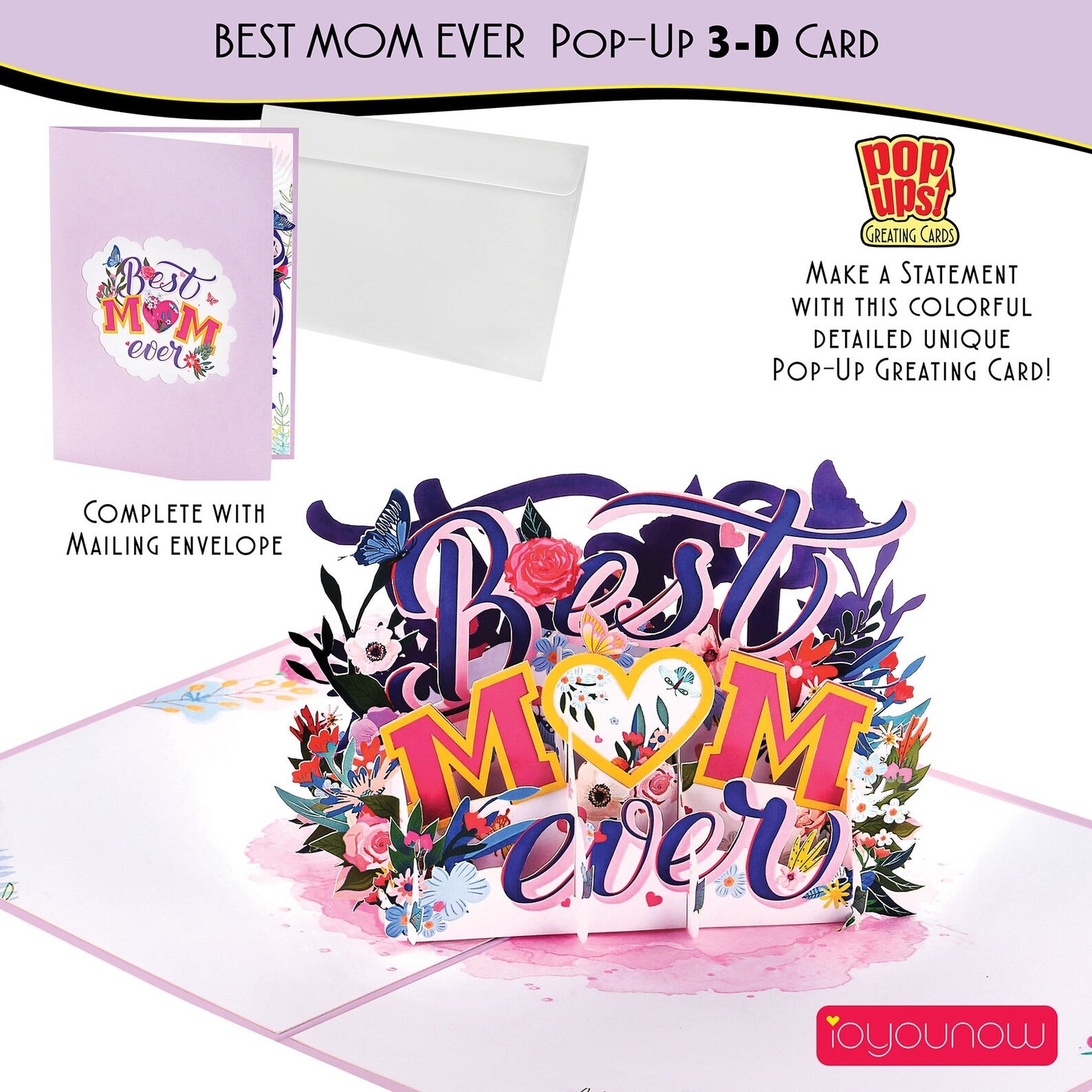 Best Mom Paper Pop Up Card - 5x7 Pop Up Best Ever Greetings Card for Moms, Mothers Day Greeting Card | Birthday Card for Mothers iOyounow - Ioyounow