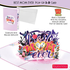 Best Mom Paper Pop Up Card - 5x7 Pop Up Best Ever Greetings Card for Moms, Mothers Day Greeting Card | Birthday Card for Mothers iOyounow - Ioyounow