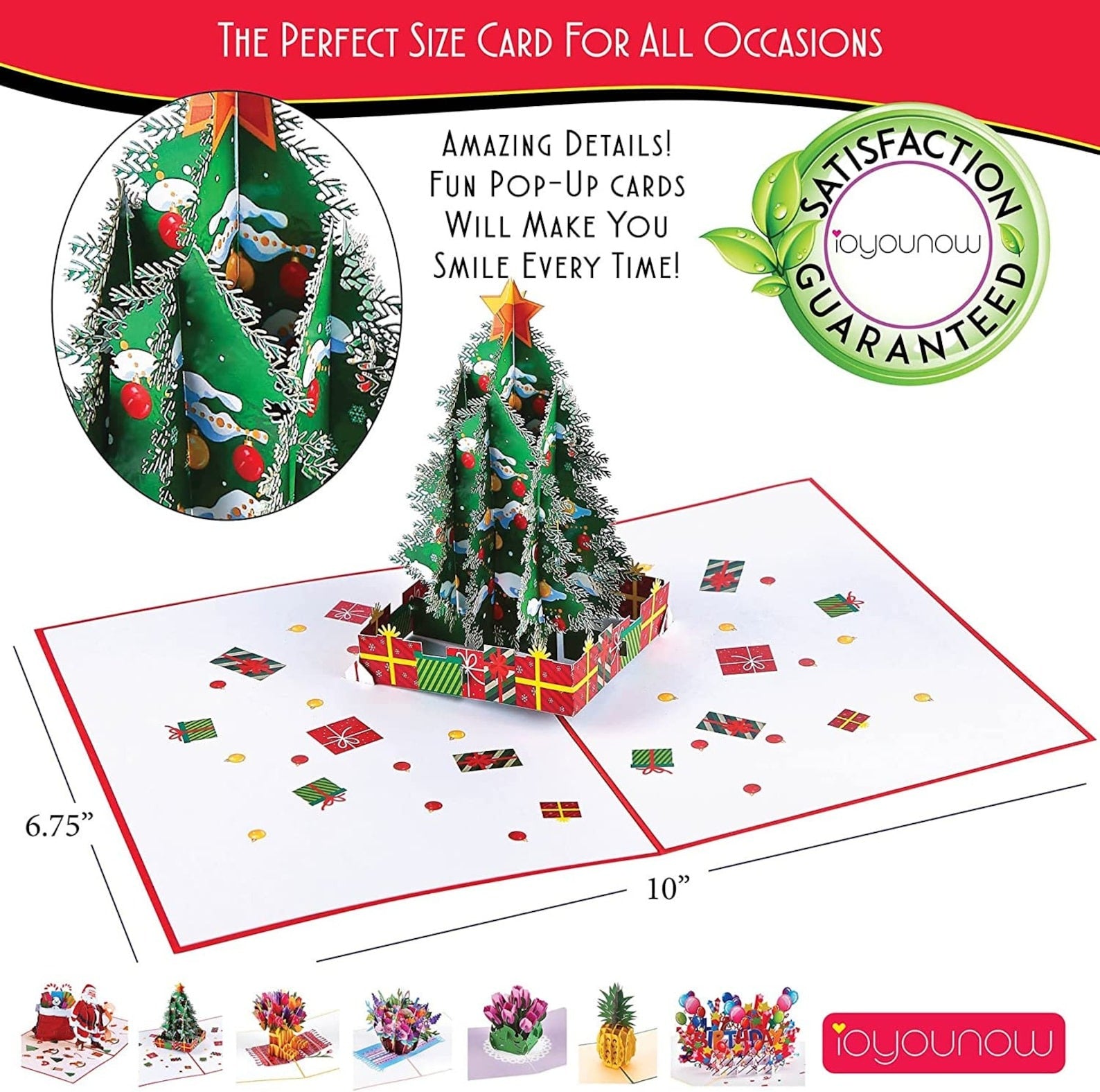 Christmas Pop Up Cards 5"x7" - Beautiful Christmas Tree Design Perfect for Kids & Adults - Christmas Card for the Happy Occasion iOyounow - Ioyounow