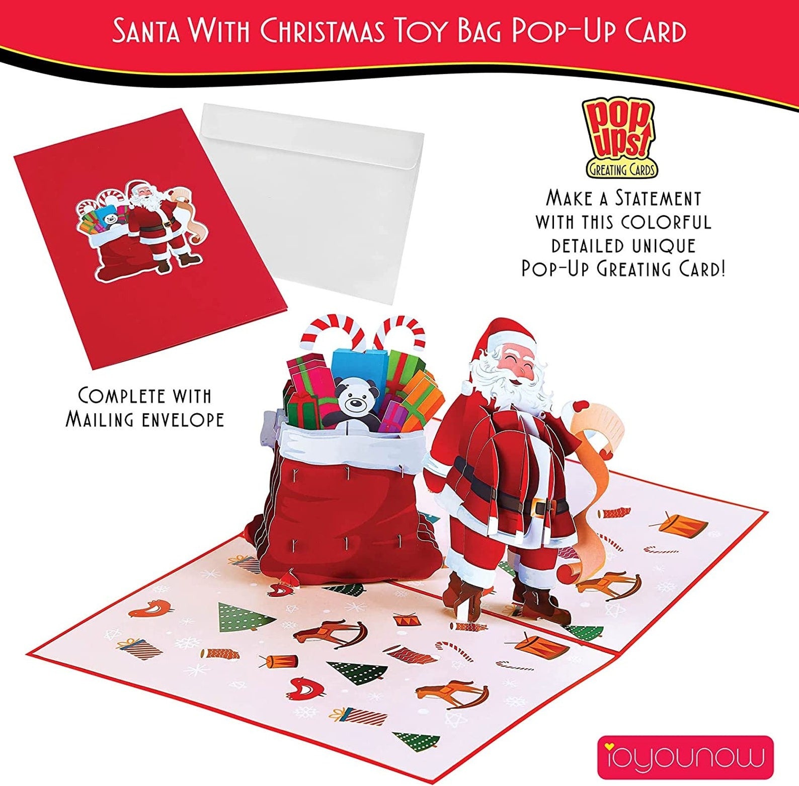 Christmas Pop Up Cards – Santa with Christmas Toy Bag Pop Up Card - Perfect for Kids & Adults - Christmas Card iOyounow - Ioyounow