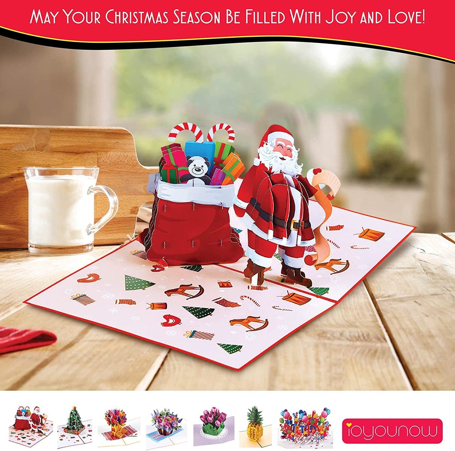 Christmas Pop Up Cards – Santa with Christmas Toy Bag Pop Up Card - Perfect for Kids & Adults - Christmas Card iOyounow - Ioyounow