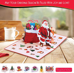 Christmas Pop Up Cards – Santa with Christmas Toy Bag Pop Up Card - Perfect for Kids & Adults - Christmas Card iOyounow - Ioyounow