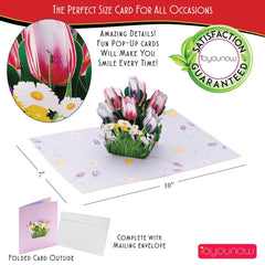 Tulips Bouquet Pop Up Card - 5x7 Pop Up Birthday Card, Greetings Card | Happy Birthday Card for Sisters – Gift for Women iOyounow - Ioyounow