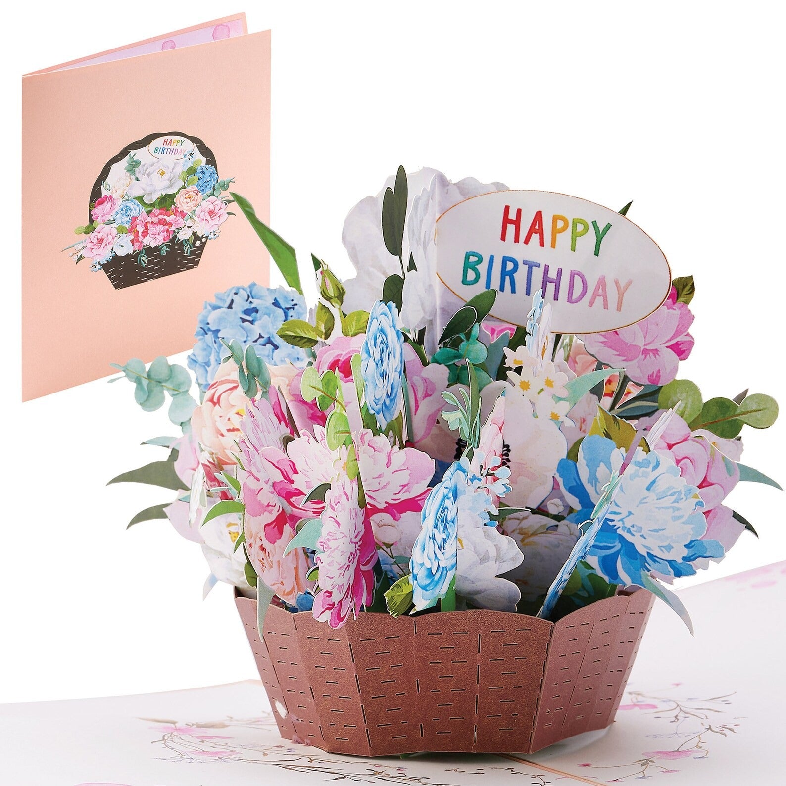 Peony Flower Basket Pop Up Card – 5x7 Pop Up Flower Cards | Fresh Cut Pop Up Flowers Bouquet - Card for Mom, Anniversary Gifts for Women - Ioyounow