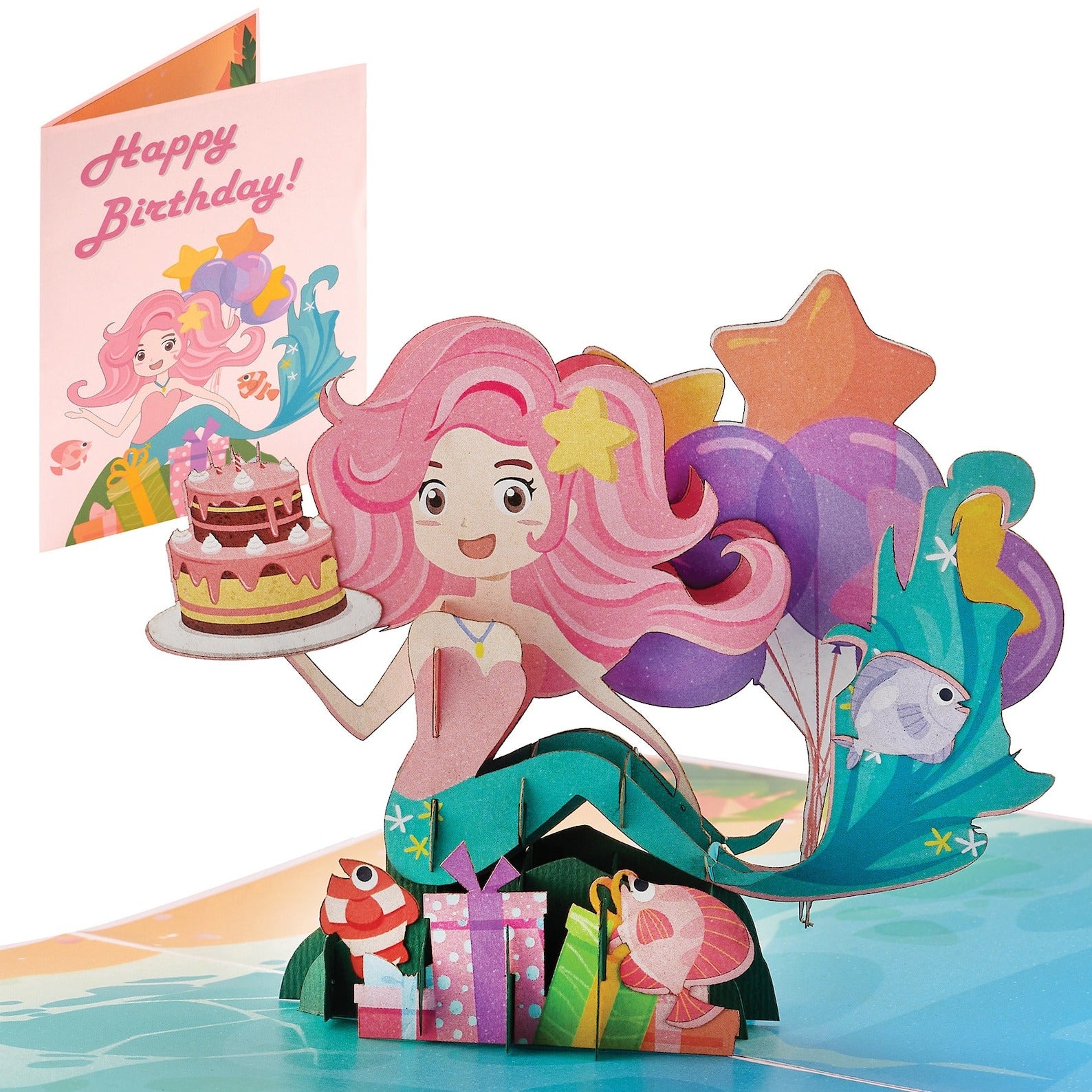 Happy Birthday Mermaid Pop Up Card - 6x6 Pop Up Birthday Card, Greetings Card | Happy Birthday Card for Sisters – Gift for Women iOyounow - Ioyounow