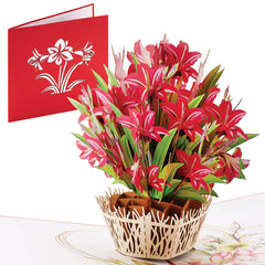 Red Amaryllis Popup Cards - 6x6 Pop Up Birthday Card, Greetings Card | Happy Birthday Card for Sisters – Gift for Women iOyounow - Ioyounow