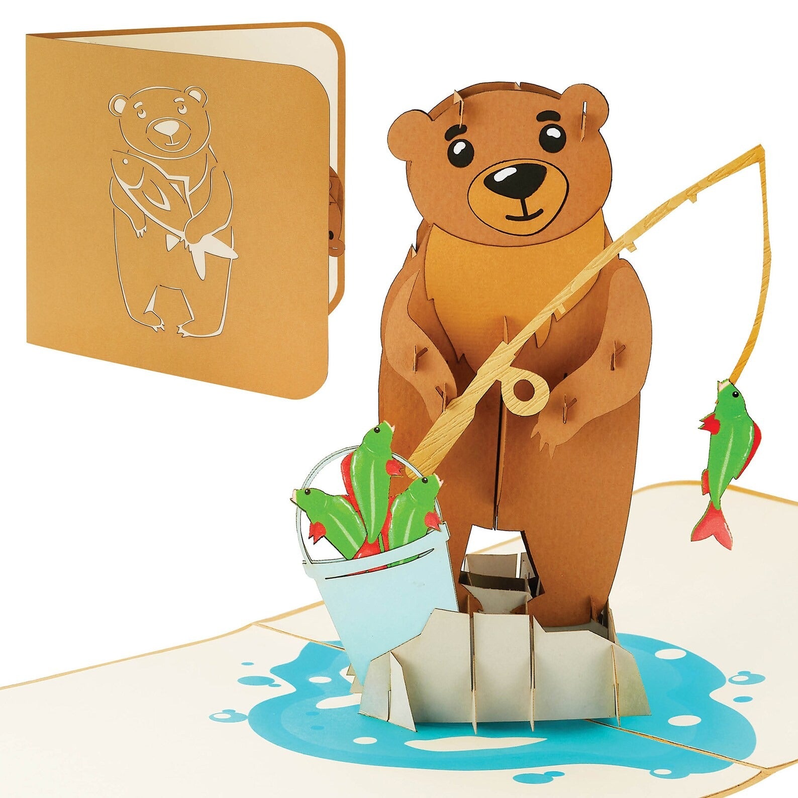 IOYOUNOW Teddy Bear Fishing Pop Up Card – 12x6 Inch Greetings Card with Amazing 3D Bear Design | Perfect for Birthdays, Thanks Giving - Ioyounow