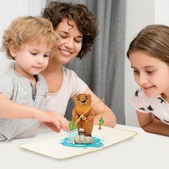 IOYOUNOW Teddy Bear Fishing Pop Up Card – 12x6 Inch Greetings Card with Amazing 3D Bear Design | Perfect for Birthdays, Thanks Giving - Ioyounow