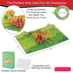 IOYOUNOW Golden Retriever Pop Up Card - 12x6 Inch Pet Love Greeting Card with Adorable 3D Design - Perfect for Dog Lovers Birthdays Card - Ioyounow