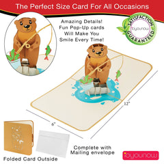 IOYOUNOW Teddy Bear Fishing Pop Up Card – 12x6 Inch Greetings Card with Amazing 3D Bear Design | Perfect for Birthdays, Thanks Giving - Ioyounow