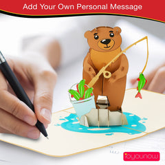 IOYOUNOW Teddy Bear Fishing Pop Up Card – 12x6 Inch Greetings Card with Amazing 3D Bear Design | Perfect for Birthdays, Thanks Giving - Ioyounow