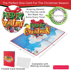 IOYOUNOW Merry Christmas Popup Cards - Beautiful Merry Christmas Design Perfect for Kids & Adults - Christmas Card for the Happy Occasions - Ioyounow