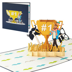 IOYOUNOW Best Dad Award Pop Up Card - 12x6 Pop Up Greetings Card for Best Dads, Fathers Day Greetings Card Paper Greetings 3D Pop Up Cards - Ioyounow